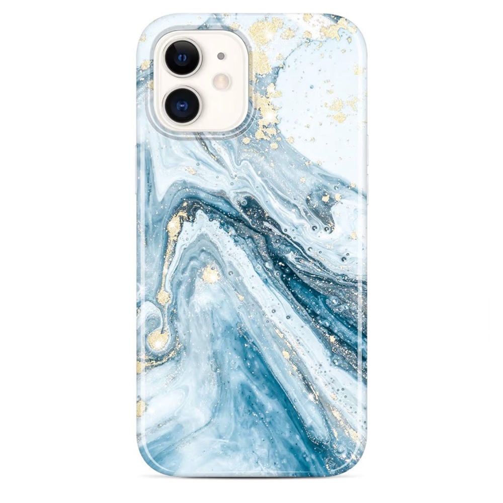 Blue Marble with Sparkly Gold Accents iPhone 15 Phone Case Great Condition